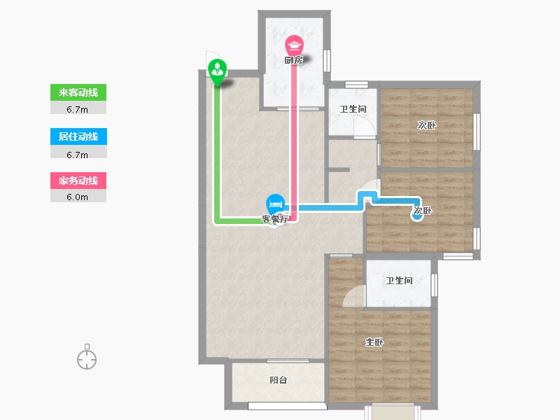 湖南省-长沙市-福晟钱隆公馆1，3号楼B户型121m²-98.13-户型库-动静线