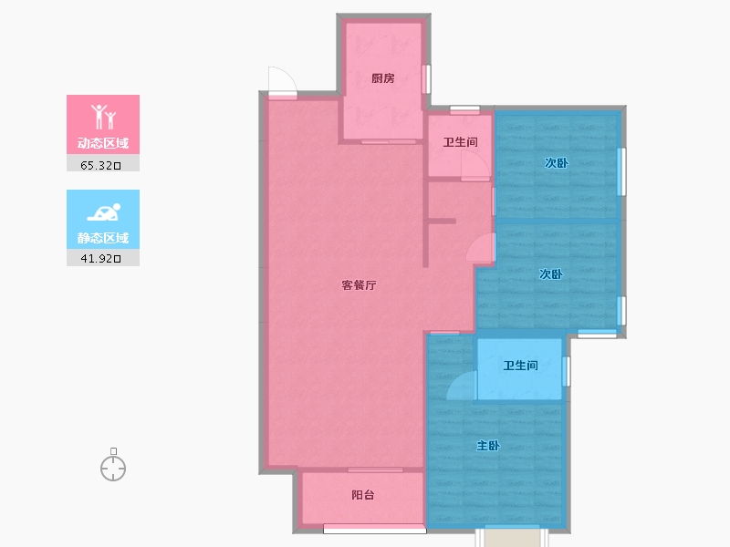 湖南省-长沙市-福晟钱隆公馆1，3号楼B户型121m²-98.13-户型库-动静分区