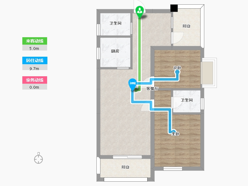 湖南省-长沙市-新长海广场G栋88㎡户型-67.06-户型库-动静线