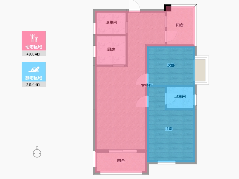 湖南省-长沙市-新长海广场G栋88㎡户型-67.06-户型库-动静分区