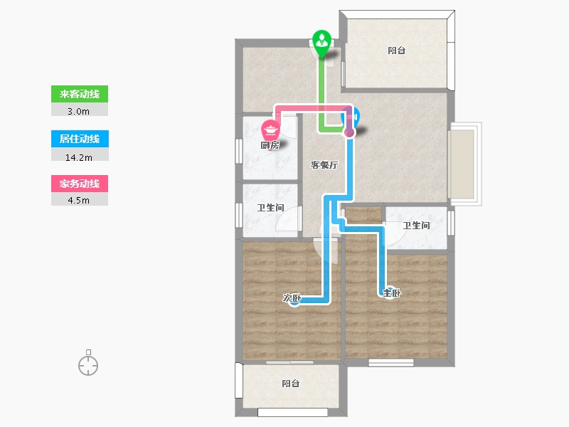 湖南省-长沙市-新长海广场H栋85.22㎡户型-68.73-户型库-动静线