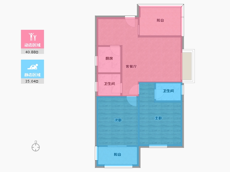 湖南省-长沙市-新长海广场H栋85.22㎡户型-68.73-户型库-动静分区