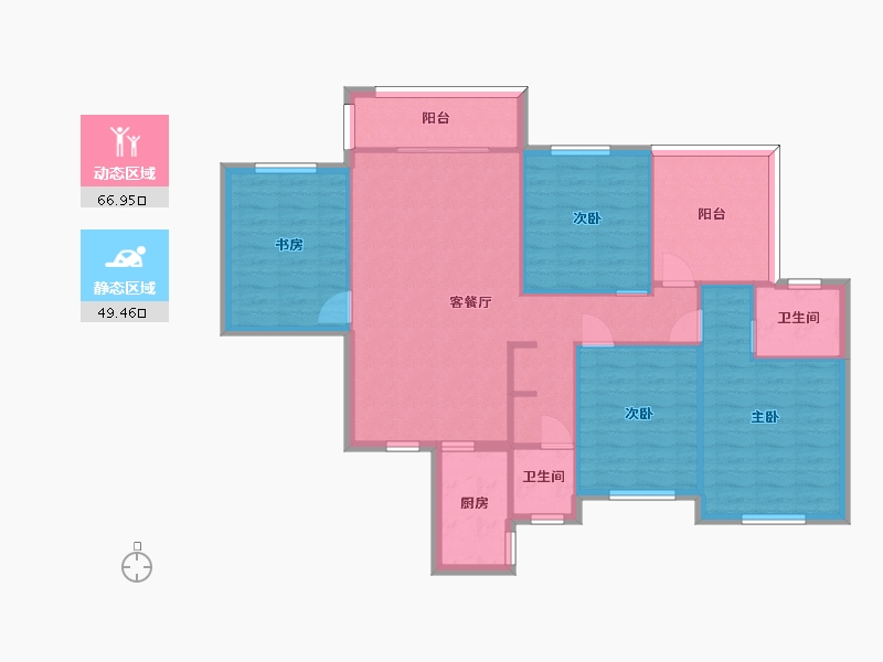 湖南省-长沙市-新长海广场H栋133㎡户型-105.85-户型库-动静分区