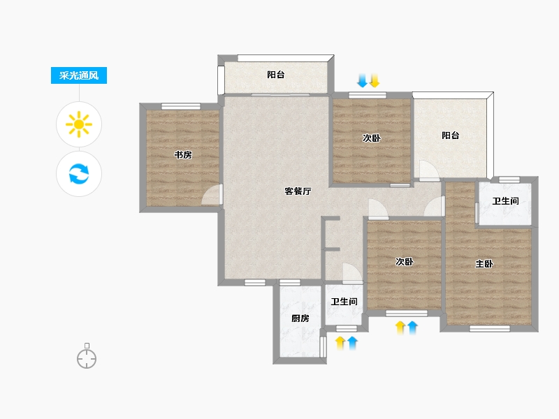 湖南省-长沙市-新长海广场H栋133㎡户型-105.85-户型库-采光通风