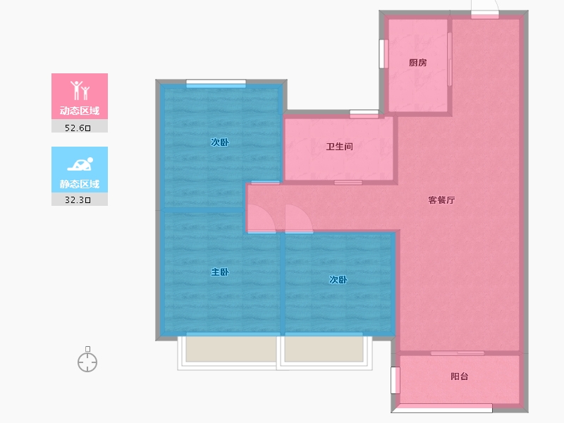 湖南省-长沙市-金地艺境G1栋C-1户型96m²-76.80-户型库-动静分区