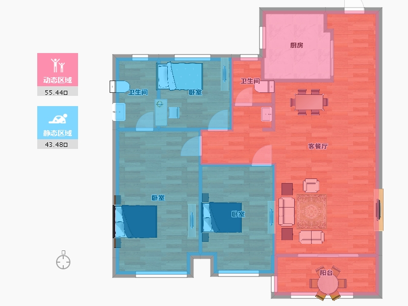 江苏省-南京市-电建洺悦雅苑9幢113㎡户型-89.99-户型库-动静分区