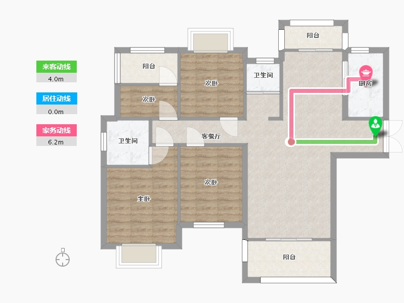 湖南省-长沙市-佳俊万家府1,2栋B1户型121m²-91.37-户型库-动静线