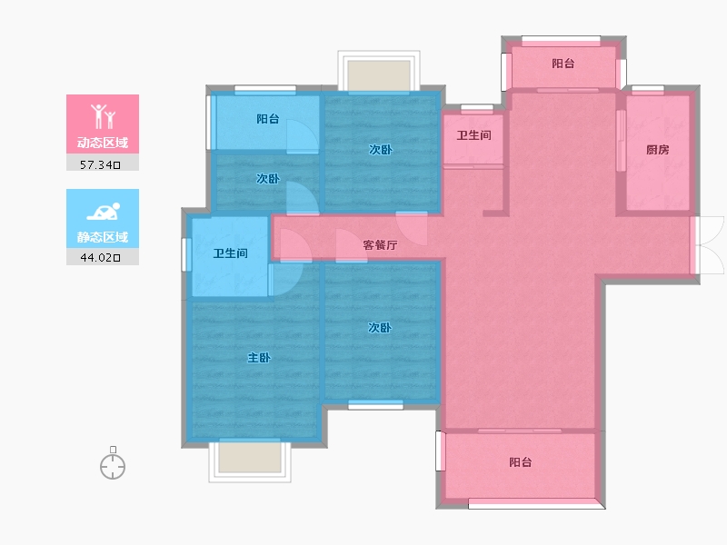 湖南省-长沙市-佳俊万家府1,2栋B1户型121m²-91.37-户型库-动静分区