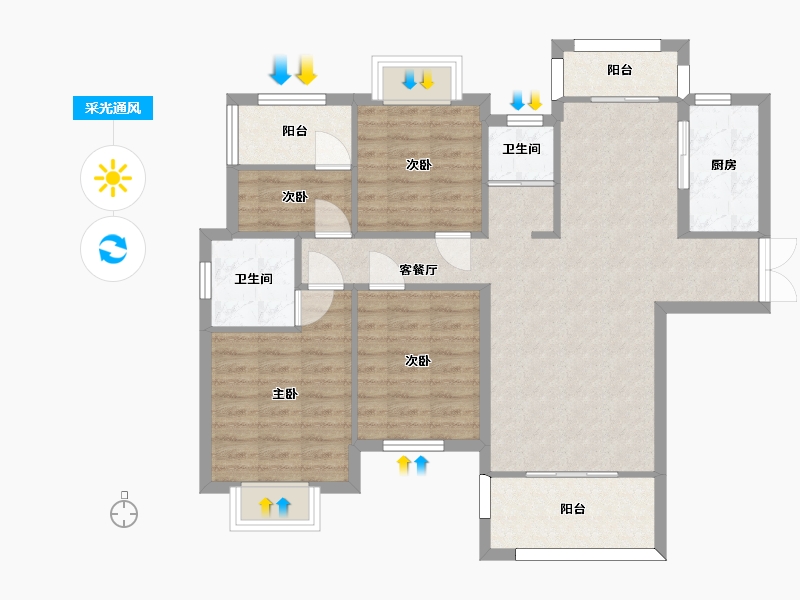 湖南省-长沙市-佳俊万家府1,2栋B1户型121m²-91.37-户型库-采光通风