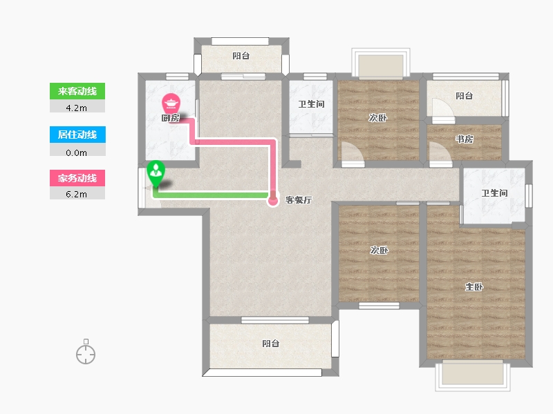 湖南省-长沙市-佳俊万家府1,2栋A户型137m²-101.72-户型库-动静线