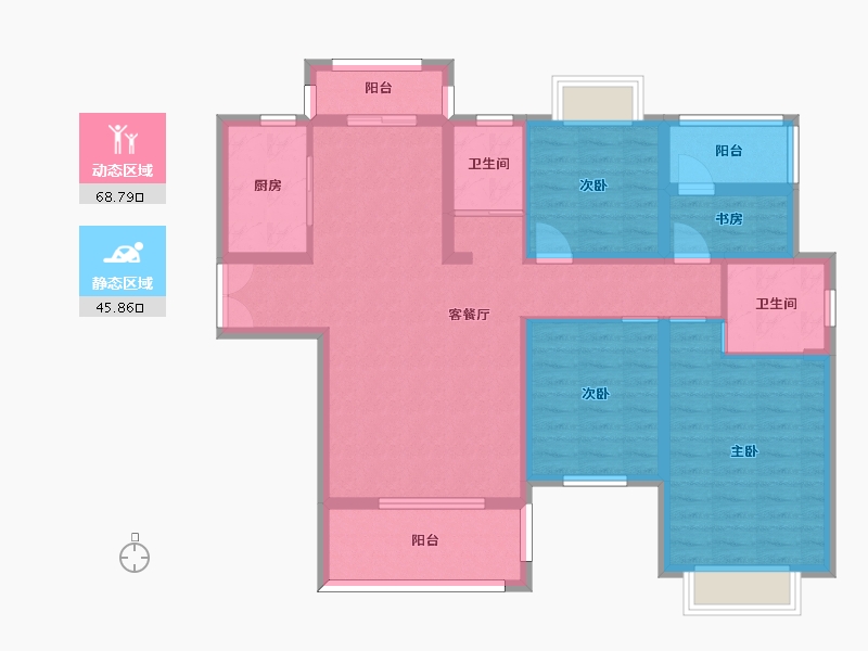 湖南省-长沙市-佳俊万家府1,2栋A户型137m²-101.72-户型库-动静分区