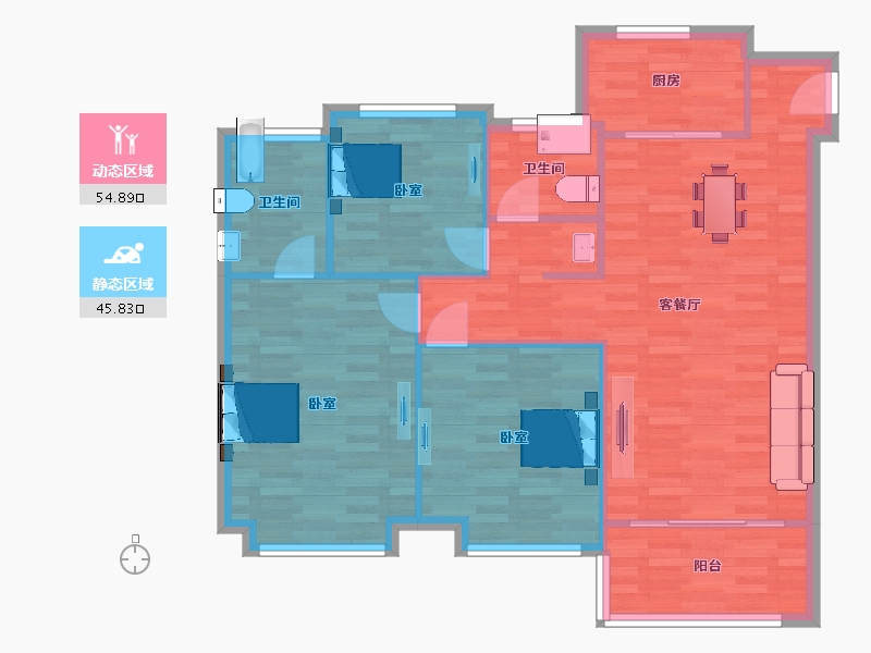 江苏省-南京市-和峰南岸8幢,2号楼,3幢,5幢A户型115m²-92.00-户型库-动静分区