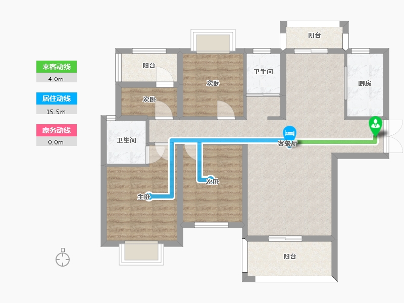 湖南省-长沙市-佳俊万家府1,2栋B2户型124m²-92.72-户型库-动静线