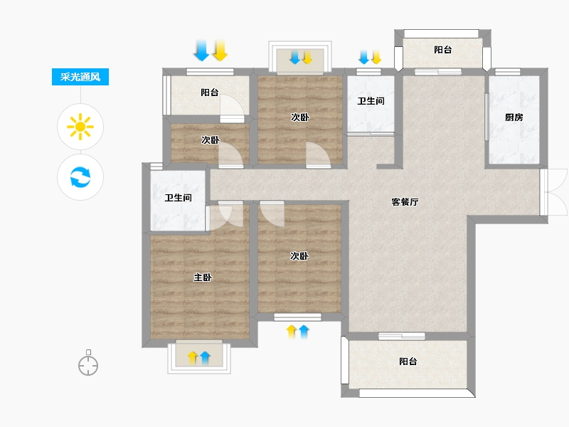 湖南省-长沙市-佳俊万家府1,2栋B2户型124m²-92.72-户型库-采光通风