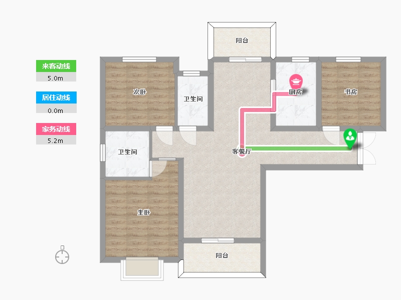 湖南省-长沙市-永宏万家里14栋B1户型121m²-89.76-户型库-动静线