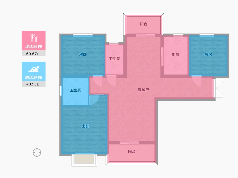 湖南省-长沙市-永宏万家里14栋B1户型121m²-89.76-户型库-动静分区