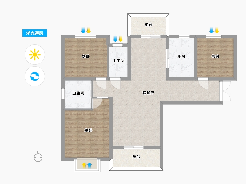 湖南省-长沙市-永宏万家里14栋B1户型121m²-89.76-户型库-采光通风