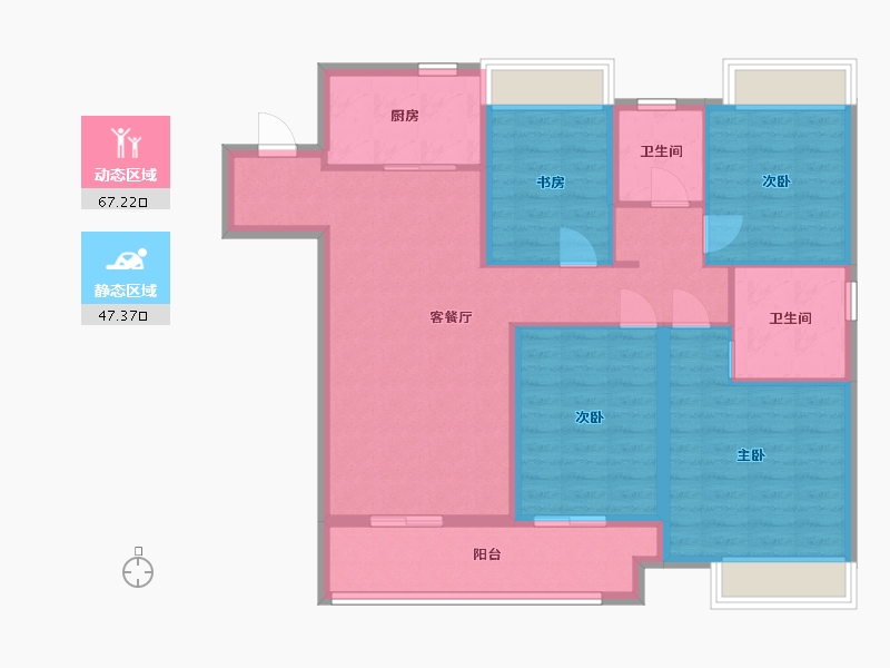 江苏省-南京市-宋都柏悦府B127m²-102.67-户型库-动静分区