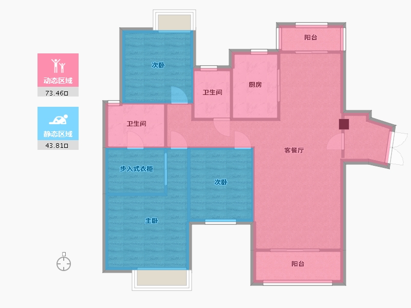 湖南省-长沙市-深业睿城洋房C2户型137m²-106.72-户型库-动静分区