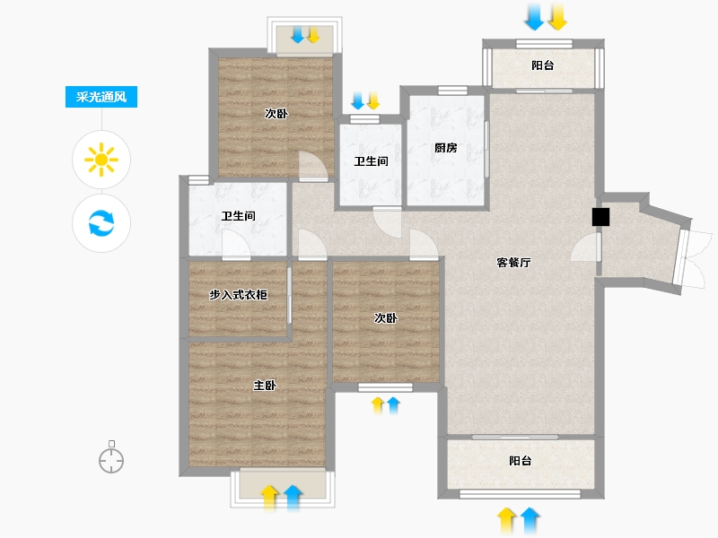 湖南省-长沙市-深业睿城洋房C2户型137m²-106.72-户型库-采光通风