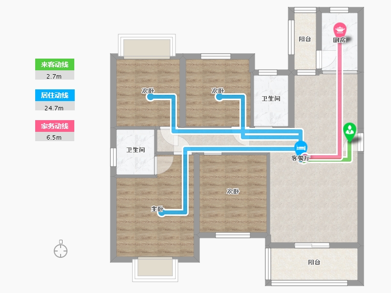 湖南省-长沙市-金驰东方樾5号栋C1户型121m²-88.90-户型库-动静线