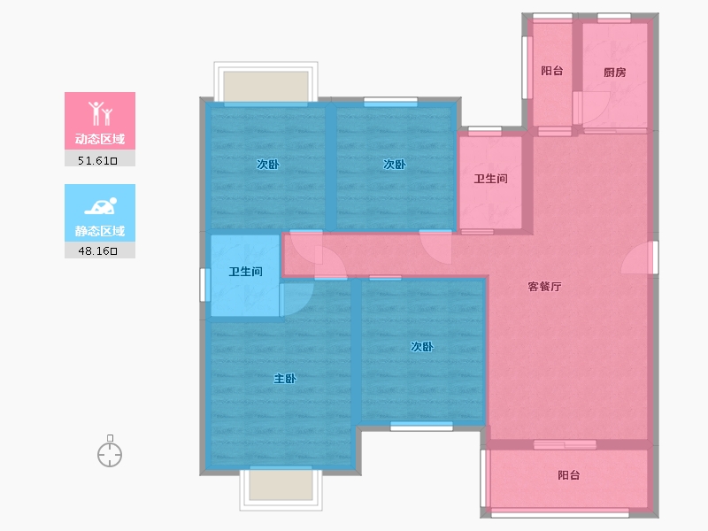 湖南省-长沙市-金驰东方樾5号栋C1户型121m²-88.90-户型库-动静分区