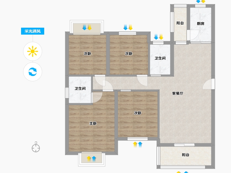 湖南省-长沙市-金驰东方樾5号栋C1户型121m²-88.90-户型库-采光通风