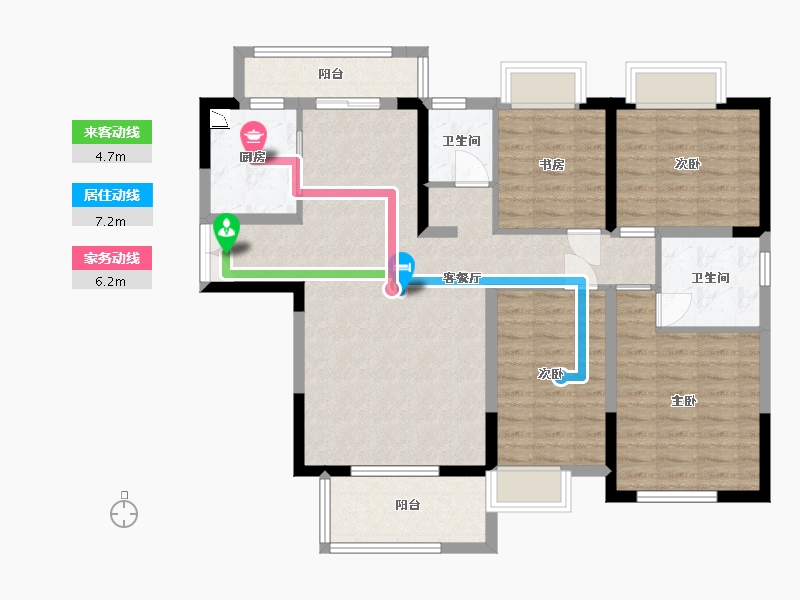 湖南省-长沙市-长房星昇公馆4,3号楼观澜户型144m²-104.43-户型库-动静线