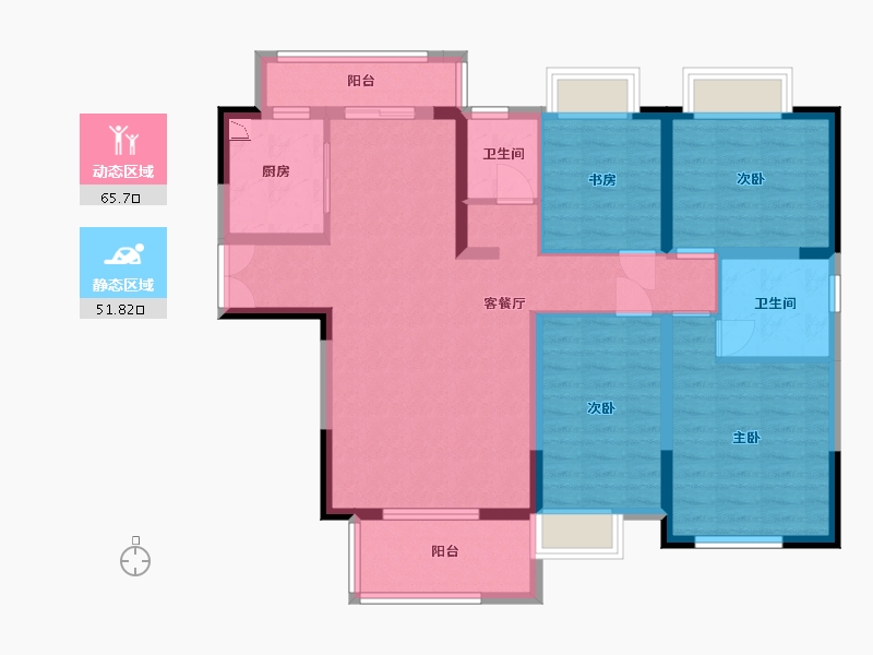 湖南省-长沙市-长房星昇公馆4,3号楼观澜户型144m²-104.43-户型库-动静分区