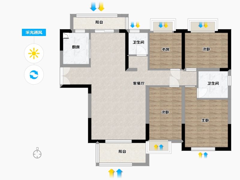 湖南省-长沙市-长房星昇公馆4,3号楼观澜户型144m²-104.43-户型库-采光通风