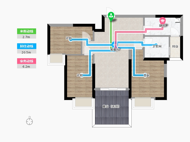 湖南省-长沙市-恒大江湾05户型96m²-73.66-户型库-动静线