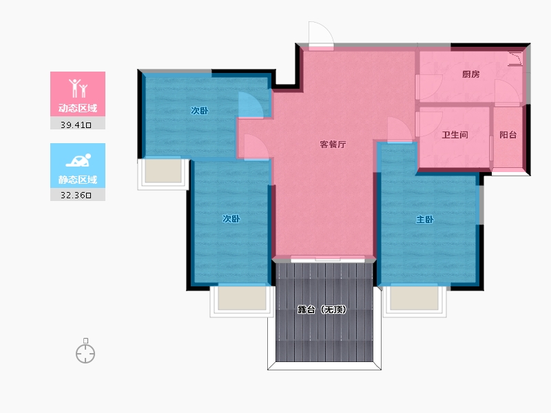 湖南省-长沙市-恒大江湾05户型96m²-73.66-户型库-动静分区