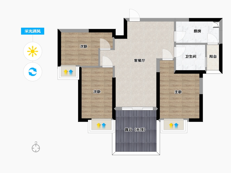 湖南省-长沙市-恒大江湾05户型96m²-73.66-户型库-采光通风