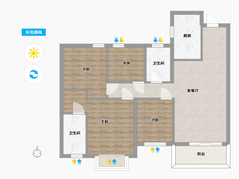 湖南省-长沙市-保利堂悦E户型5,4,1栋119m²-82.37-户型库-采光通风