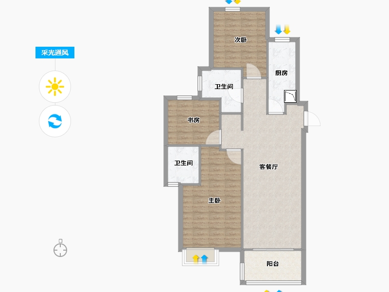 湖南省-长沙市-新力紫园2栋,4栋A1户型115m²-92.00-户型库-采光通风