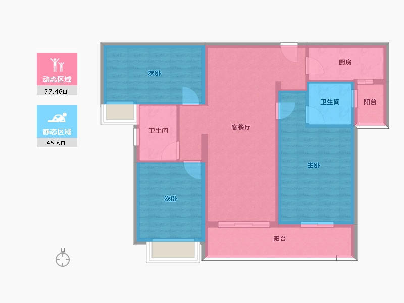 湖南省-长沙市-金茂建发观悦16，18，19，15号楼B户型115m²-92.00-户型库-动静分区