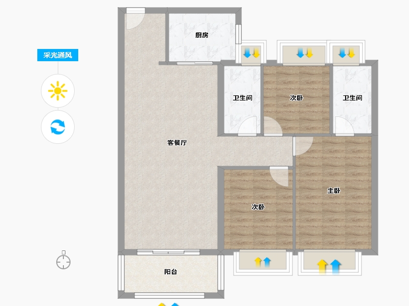 湖南省-长沙市-时代印记云渺1，2号楼115m²-92.00-户型库-采光通风