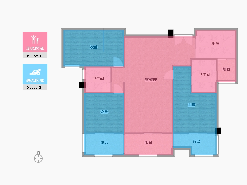 湖南省-长沙市-东能华府5,6号楼D户型122m²-110.22-户型库-动静分区