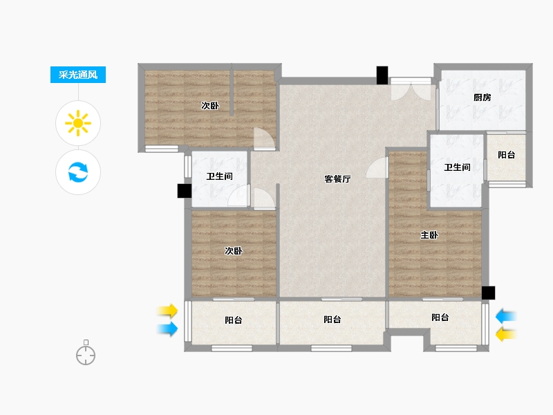 湖南省-长沙市-东能华府5,6号楼D户型122m²-110.22-户型库-采光通风