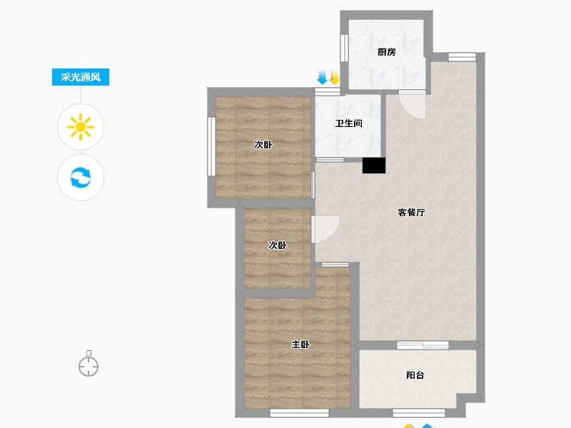 湖南省-长沙市-佛奥康桥水岸5，7，4号楼E3户型83m²-64.50-户型库-采光通风