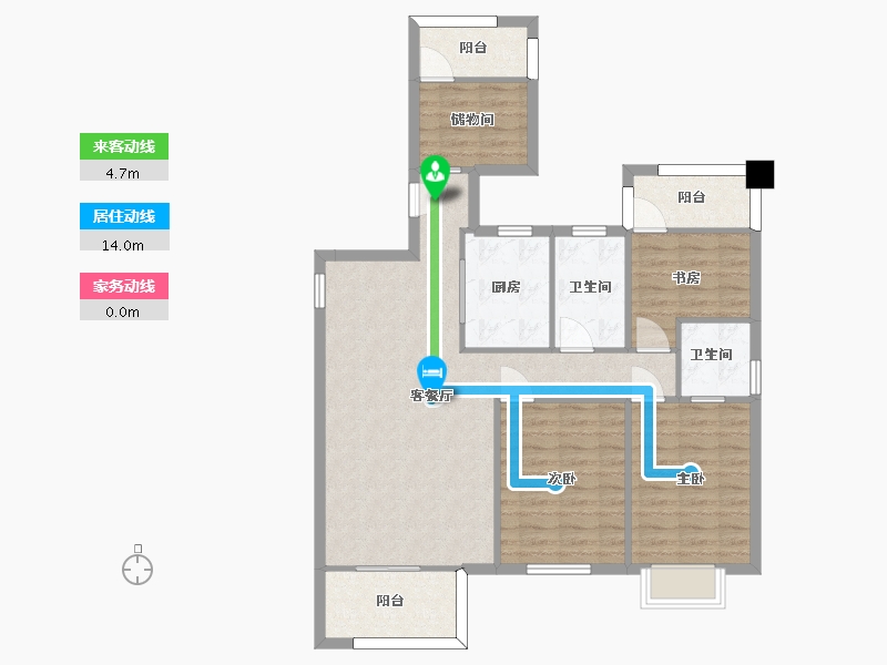 湖南省-长沙市-大唐印象高层G4户型121m²-97.07-户型库-动静线