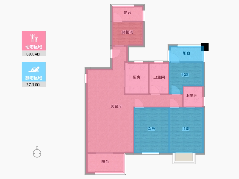 湖南省-长沙市-大唐印象高层G4户型121m²-97.07-户型库-动静分区