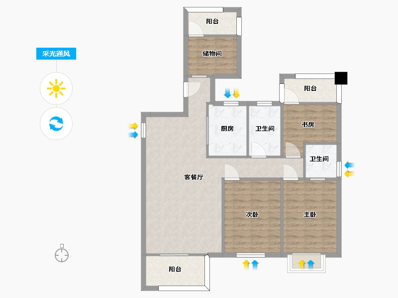 湖南省-长沙市-大唐印象高层G4户型121m²-97.07-户型库-采光通风