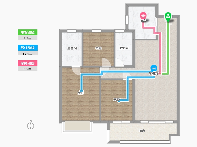 湖南省-长沙市-弘阳昕悦府6号楼B1户型112m²-89.61-户型库-动静线