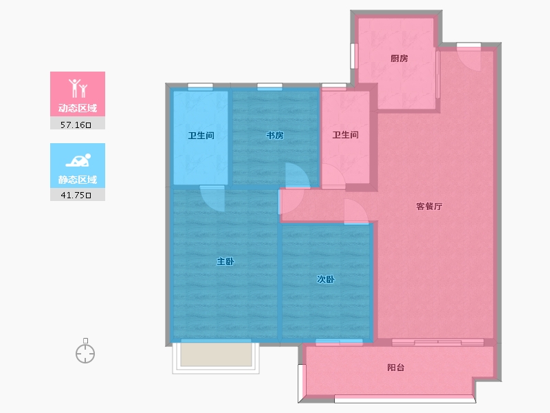 湖南省-长沙市-弘阳昕悦府6号楼B1户型112m²-89.61-户型库-动静分区