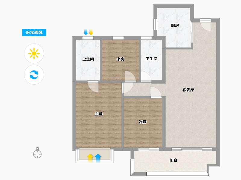 湖南省-长沙市-弘阳昕悦府6号楼B1户型112m²-89.61-户型库-采光通风