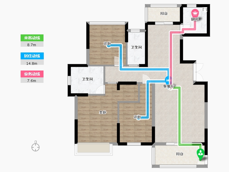 湖南省-长沙市-博林云栖D7号楼,D7栋户型141m²-108.75-户型库-动静线