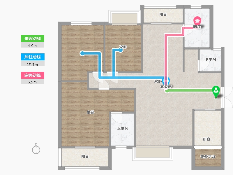 湖南省-长沙市-文景领秀4栋,4-1户型131m²-106.92-户型库-动静线