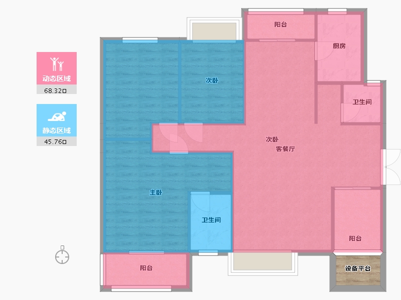 湖南省-长沙市-文景领秀4栋,4-1户型131m²-106.92-户型库-动静分区