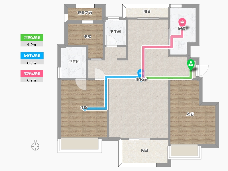 湖南省-长沙市-恒泰湘壹府7，8，18，20号楼C1-1户型113m²-92.20-户型库-动静线